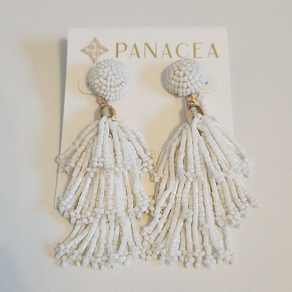 Panacea White & Gold Toned Beaded Earrings, 3" - Picture 1 of 3